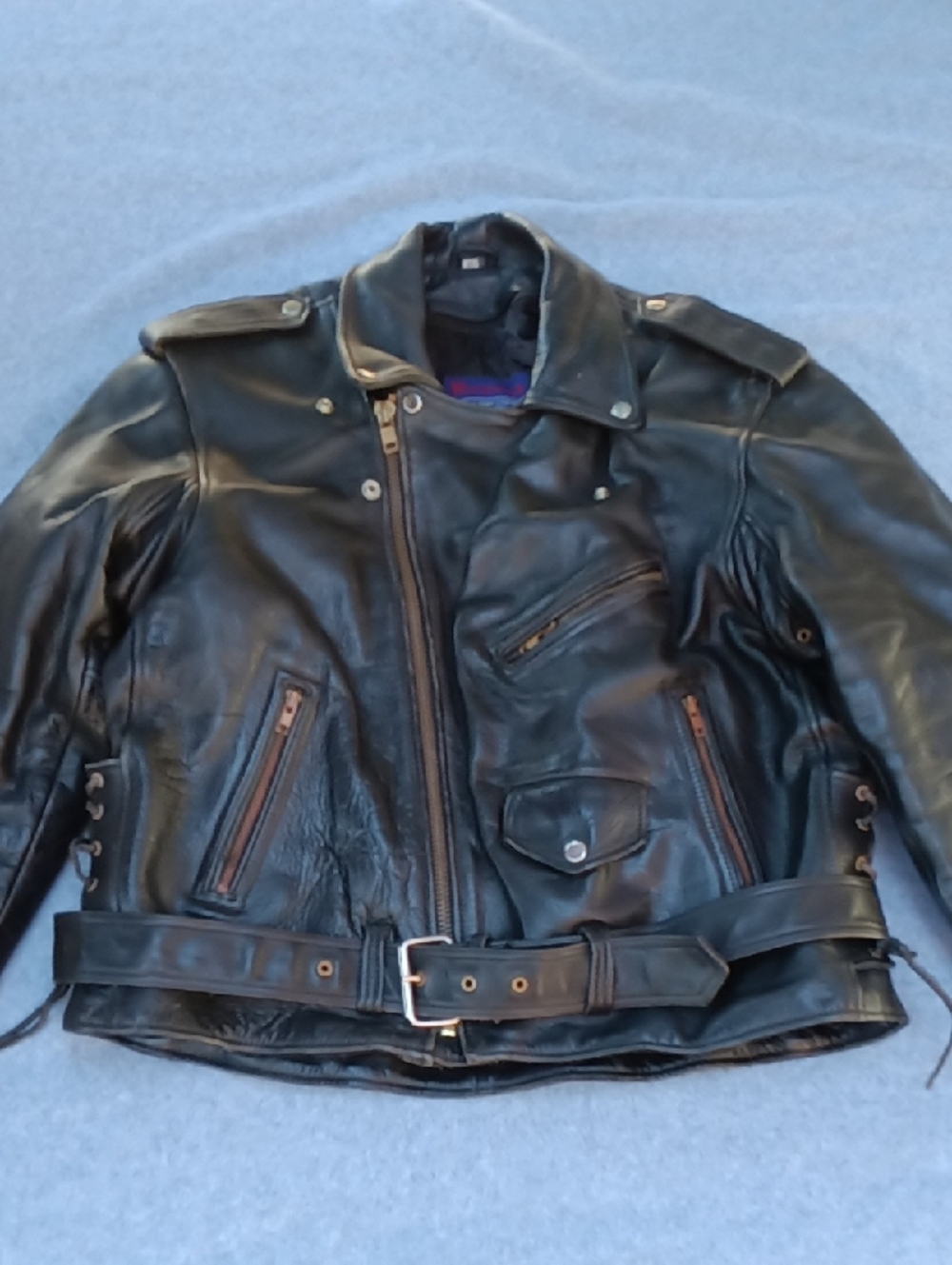 Michigan Genuine Leather Naked Cowhide Motorcycle Moto Jacket Size 46